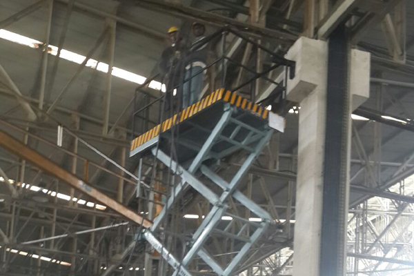Maintenance platform in service inside a plant roof structure