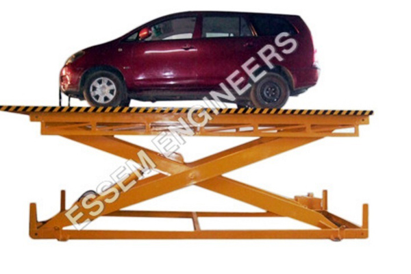 Vehicle lift platform loaded to capacity during testing